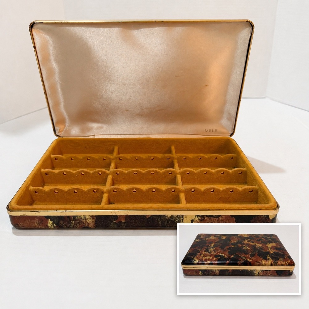 Mele travel jewelry box gold Brown 70s Mod hippie mottled retro Boho trinket box
